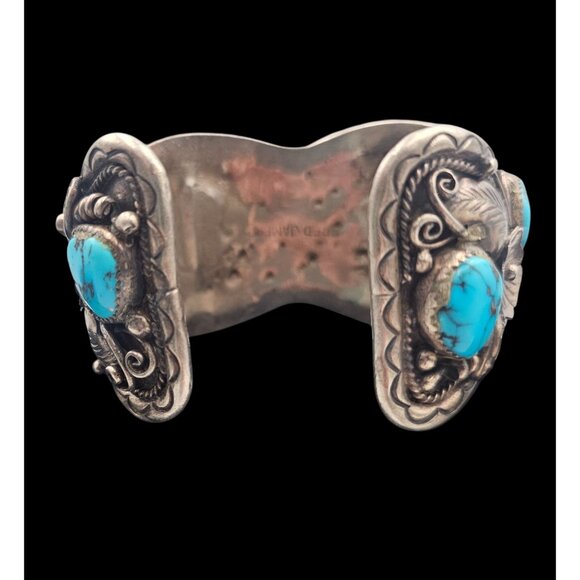 Fred James Vintage Navajo Sterling Silver Turquoise Watch Cuff 90 grms No Watch - Picture 4 of 15